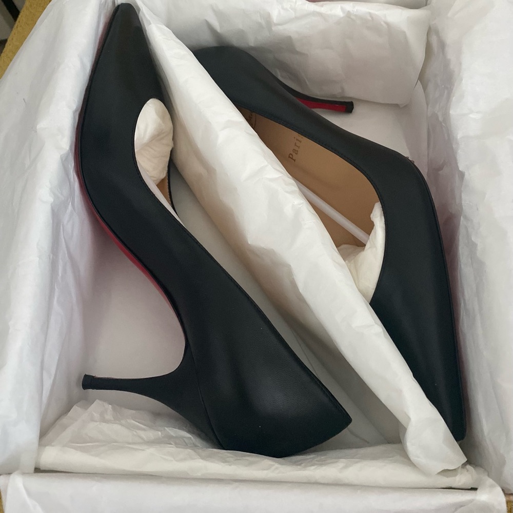 Authentic Christian Louboutin Heels Black Napa Leather Pump 80mm